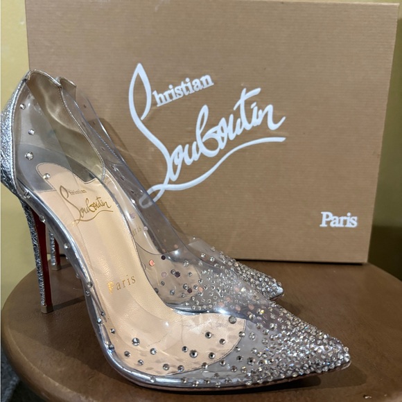 Christian Louboutin Shoes - Christian Louboutin Clear PVC Pointed-Toe Crystal Pumps in Silver